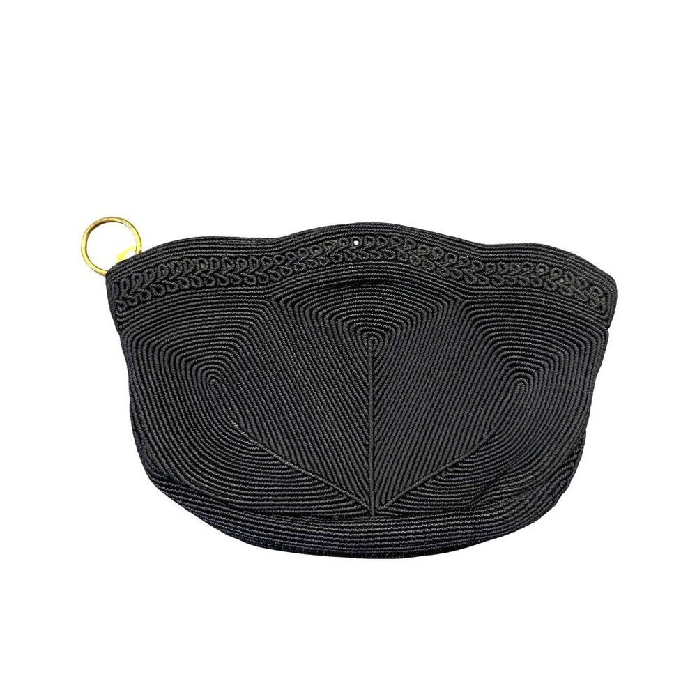 Vintage Cordé Black Corded Purse – Geometric Design – 1940s–1950s – Tiny Clutch